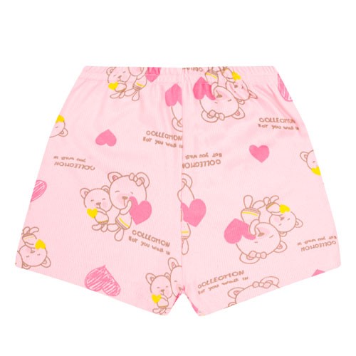 Shorts Bebê Feminino Canelado Rosa Ursa Coração (P/M/G) - Top Chot - Tamanho P - Rosa