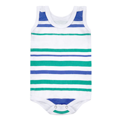 Body Bebê Masculino Regata Canelado Listrado Verde e Azul Royal (P/M/G) - Top Chot - Tamanho P - Verde,Azul Royal