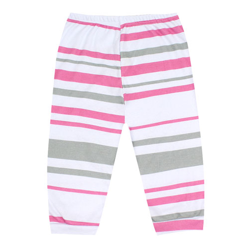 Mijão (Culote) Bebê Feminino Canelado Listras Grandes Pink e Cinza sem Pé (1/2/3) - Top Chot - Tamanho 3 - Branco,Cinza,Pink