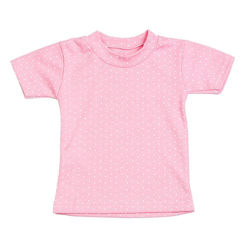 Camiseta Bebê Canelada Escura Poá Manga Curta (P/M/G) - Top Chot - Tamanho P - Rosa