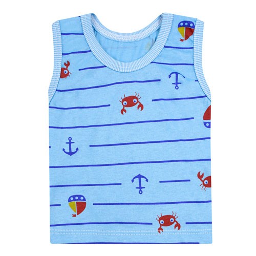 Camiseta Bebê Masculina Meia Malha Regata Azul Caranguejinho Âncora (P/M/G) - Top Chot - Tamanho P - Azul