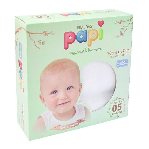 Kit Fralda Bebê Papi Lisa Branca com Bainha (5 unidades) - Papi - Tamanho único - Branco