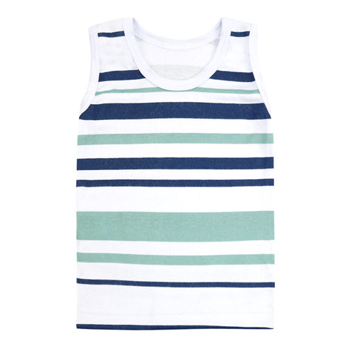 Camiseta Regata Bebê Masculina Canelada Listras Verde e Azul Marinho (1/2/3) - Top Chot - Tamanho 3 - Branco,Verde,Azul Marinho