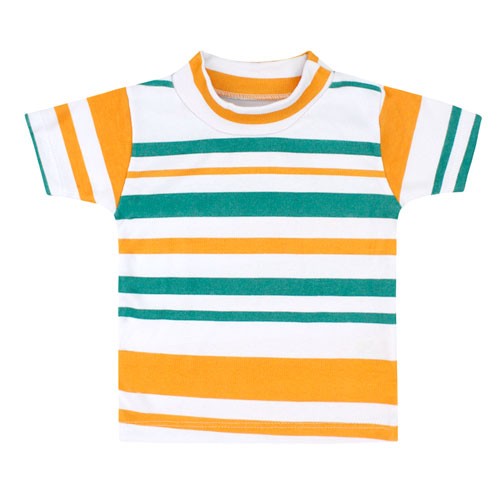 Camiseta Bebê Canelada Listras Grandes Manga Curta Verde e Laranja (1/2/3) - Top Chot - Tamanho 3 - Branco,Verde,Laranja