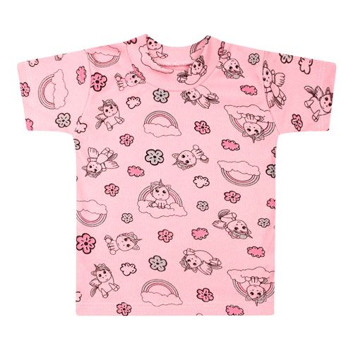 Camiseta Bebê Feminina Manga Curta Canelada Rosa Unicórnio (P/M/G) - Top Chot - Tamanho P - Rosa