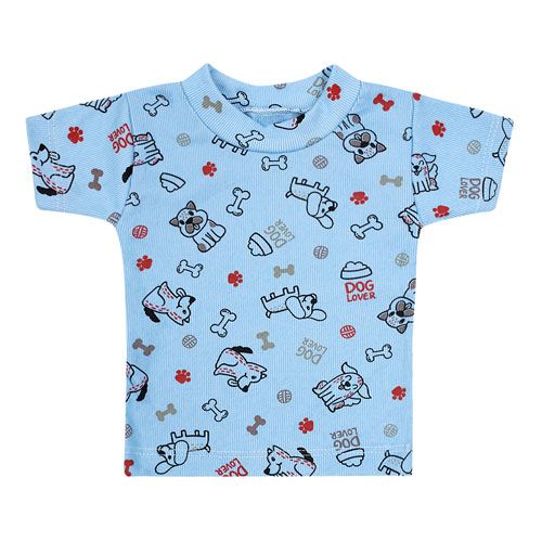 Camiseta Bebê Masculina Canelada Manga Curta Azul Doguinho (P/M/G) - Top Chot - Tamanho P - Azul