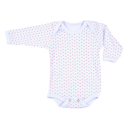 Body Bebê Canelado Poá Manga Longa (RN/P/M/G) - Top Chot - Tamanho P - Branco,Vermelho