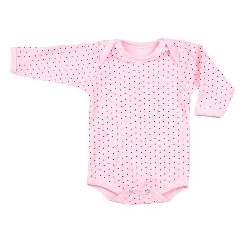 Body Bebê Canelado Poá Manga Longa (RN/P/M/G) - Top Chot - Tamanho G - Rosa,Pink