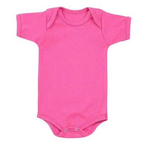 Body Bebê Canelado Escuro Liso Manga Curta (RN/P/M/G) - Top Chot - Tamanho RN - Pink