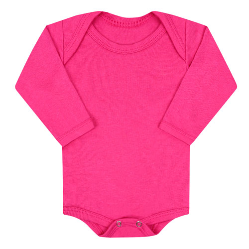 Body Bebê Canelado Escuro Liso Manga Longa (RN/P/M/G) - Top Chot - Tamanho G - Pink