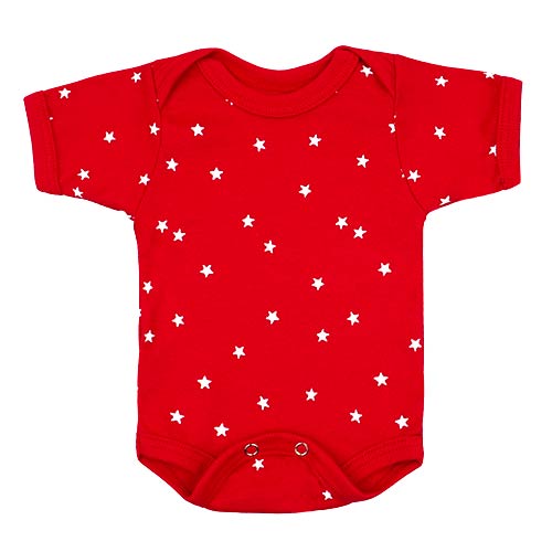 Body Bebê Canelado Manga Curta Vermelho Estrelas (RN/P/M/G) - Top Chot - Tamanho G - Vermelho