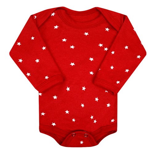 Body Bebê Canelado Manga Longa Vermelho Estrelas (RN/P/M/G) - Top Chot - Tamanho RN - Vermelho