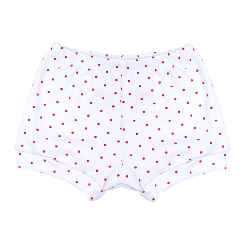 Tapa Fralda (Short) Bebê Canelado Poá (P/M/G) - Top Chot - Tamanho P - Branco,Vermelho