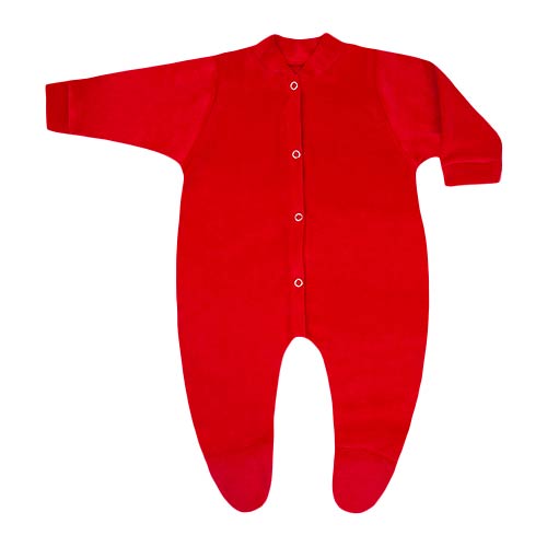 Macacão Bebê Plush Liso Manga Longa e Com Pé (RN/P/M/G) - TOP CHOT - Tamanho RN - Vermelho