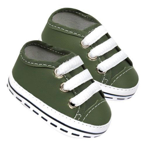 Tênis Bebê Masculino Courino Verde Militar Detalhe Pontilhado (P/M/G/GG) - Baby Soffete - Tamanho P - Verde Musgo