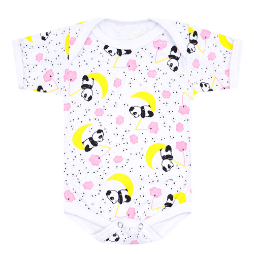 Body Bebê Feminino Manga Curta Meia Malha Branco Pandinha (RN/P/M/G) - Top Chot - Tamanho M - Branco