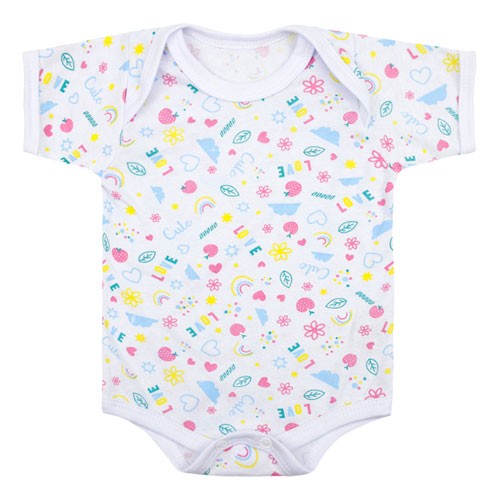 Body Bebê Feminino Manga Curta Meia Malha Branco Love (RN/P/M/G) - Top Chot - Tamanho P - Branco