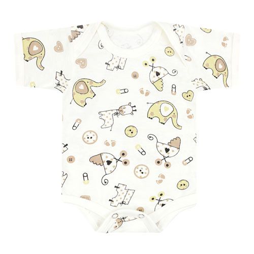 Body Bebê Manga Curta Meia Malha Creme Safari Baby (RN/P/M/G) - Top Chot - Tamanho RN - Creme