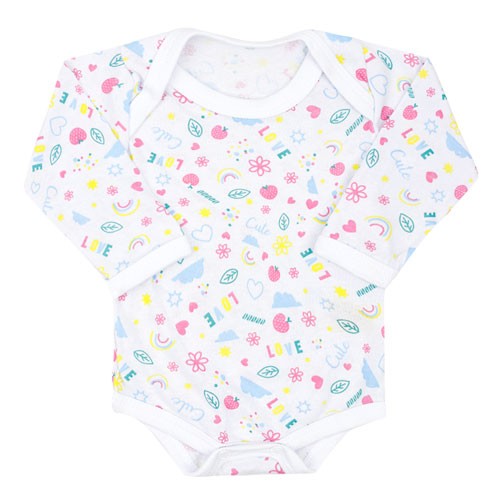 Body Bebê Feminino Meia Malha Manga Longa Branco Love (RN/P/M/G) - Top Chot - Tamanho G - Branco