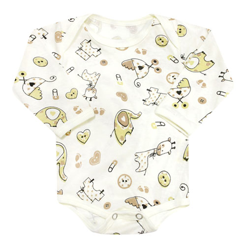 Body Bebê Manga Longa Meia Malha Creme Safari Baby (RN/P/M/G) - Top Chot - Tamanho RN - Creme