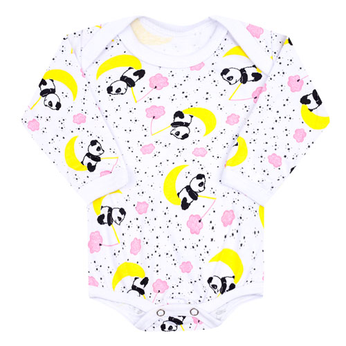 Body Bebê Feminino Manga Longa Meia Malha Branco Pandinha (RN/P/M/G) - Top Chot - Tamanho P - Branco