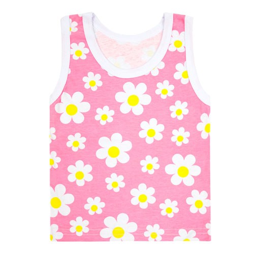 Camiseta Bebê Feminina Regata Meia Malha Rosa Flores (1/2/3) - Top Chot - Tamanho 2 - Rosa