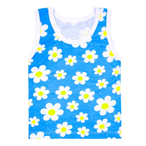 Camiseta Bebê Feminina Regata Meia Malha Azul Flores (1/2/3) - Top Chot - Tamanho 2 - Azul