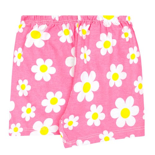 Shorts Bebê Feminino Meia Malha Rosa Flores (1/2/3) - Top Chot - Tamanho 3 - Rosa