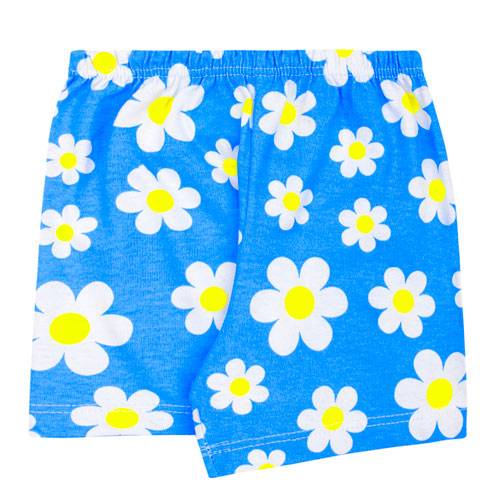 Shorts Bebê Feminino Meia Malha Azul Flores (1/2/3) - Top Chot - Tamanho 1 - Azul