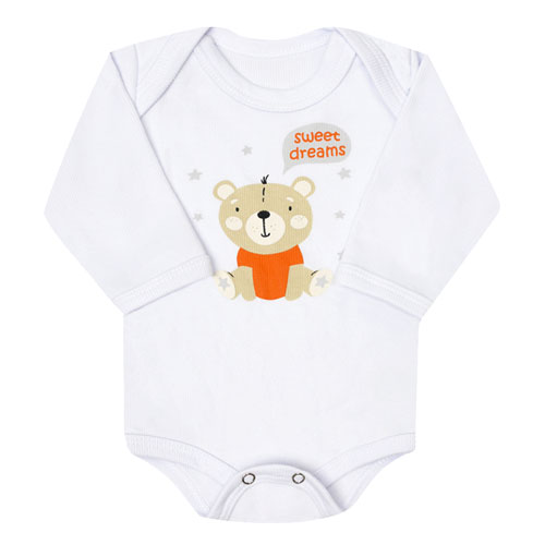 Body Bebê Manga Longa Canelado Branco Doces Sonhos (RN/P/M) - Top Chot - Tamanho P - Branco