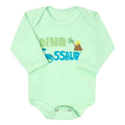 Body Bebê Masculino Manga Longa Canelado Verde Dinossauro (RN/P/M/G) - Top Chot - Tamanho M - Verde