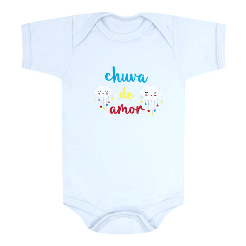 Body Bebê Manga Curta Canelado Branco Chuva de Amor (RN/P/M/G) - Top Chot - Tamanho RN - Branco