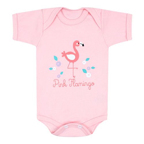 Body Bebê Feminino Manga Curta Canelado Rosa Flamingo (RN/P/M/G) - Top Chot - Tamanho RN - Rosa