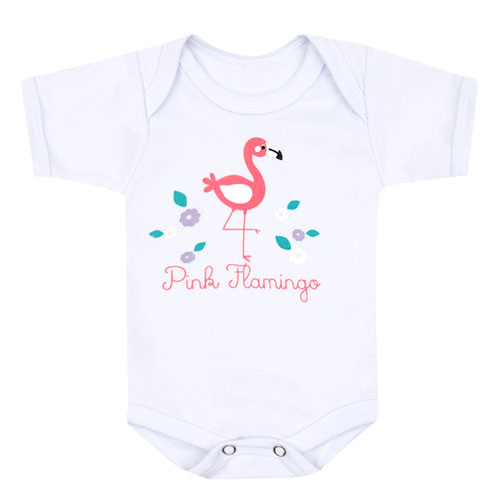 Body Bebê Feminino Manga Curta Canelado Branco Flamingo (RN/P/M/G) - Top Chot - Tamanho P - Branco