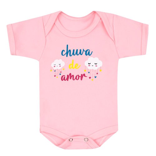 Body Bebê Feminino Manga Curta Canelado Rosa Chuva de Amor (RN/P/M/G) - Top Chot - Tamanho G - Rosa