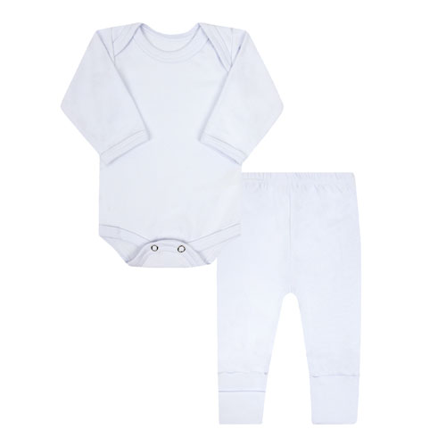 Conjunto Pagão Bebê Body Longo e Mijão Vira-Pé Canelado Branco (RN/P/M/G) - Top Chot - Tamanho M - Branco