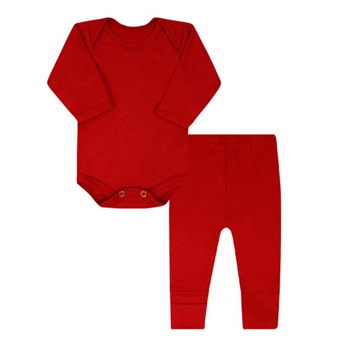 Conjunto Pagão Bebê Body Longo e Mijão Vira-Pé Canelado Vermelho (RN/P/M/G) - Top Chot - Tamanho G - Vermelho