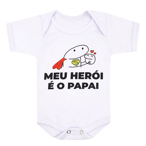 Body Bebê Manga Curta Suedine Branco Meu Herói (RN/P/M/G) - Bebê Fofuxo - Tamanho RN - Branco