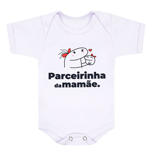 Body Bebê Feminino Manga Curta Suedine Branco Parceirinha da Mamãe (RN/P/M/G) - Bebê Fofuxo - Tamanho G - Branco