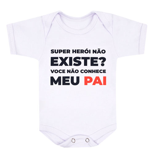 Body Bebê Manga Curta Suedine Branco Papai Super Herói (RN/P/M/G) - Bebê Fofuxo - Tamanho G - Branco