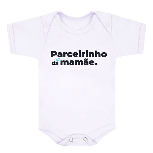 Body Bebê Masculino Manga Curta Suedine Branco Parceirinho da Mamãe (RN/P/M/G) - Bebê Fofuxo - Tamanho G - Branco