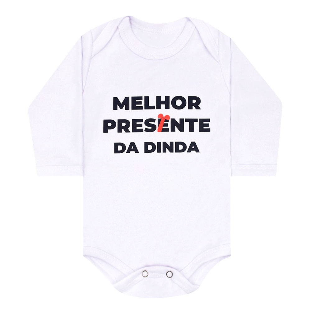 Body Bebê Manga Longa Suedine Branco Presente da Dinda (RN/P/M/G) - Bebê Fofuxo