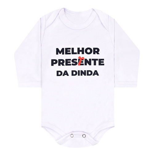 Body Bebê Manga Longa Suedine Branco Presente da Dinda (RN/P/M/G) - Bebê Fofuxo - Tamanho G - Branco