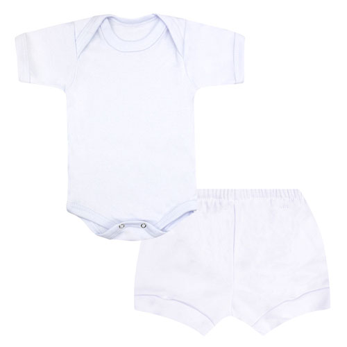 Conjunto Bebê Body Curto e Tapa Fralda Canelado Branco (P/M/G) - Top Chot - Tamanho G - Branco