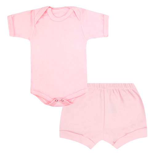 Conjunto Bebê Feminino Body Curto e Tapa Fralda Canelado Rosa (P/M/G) - Top Chot - Tamanho P - Rosa