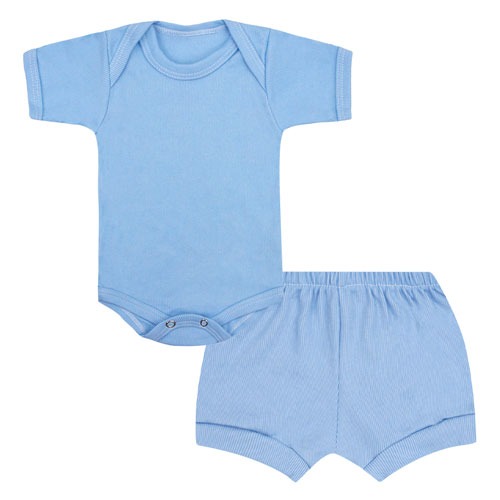 Conjunto Bebê Masculino Body Curto e Tapa Fralda Canelado Azul (P/M/G) - Top Chot - Tamanho G - Azul