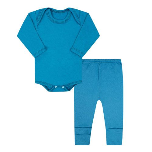 Conjunto Pagão Bebê Body Longo e Mijão Vira-Pé Canelado Azul Petróleo (RN/P/M/G) - Top Chot - Tamanho P - Petróleo