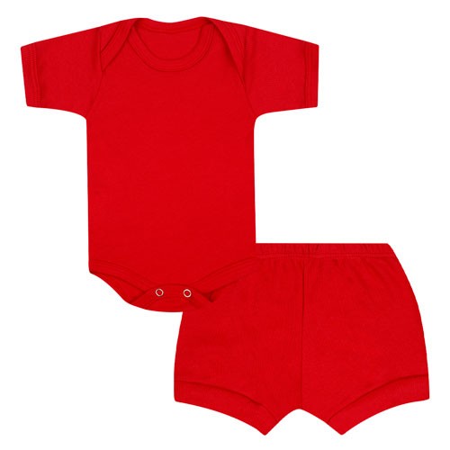 Conjunto Bebê Body Curto e Tapa Fralda Canelado Vermelho (P/M/G) - Top Chot - Tamanho M - Vermelho