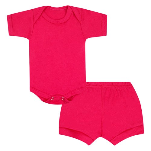 Conjunto Bebê Feminino Body Curto e Tapa Fralda Canelado Pink (P/M/G) - Top Chot - Tamanho M - Pink