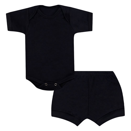 Conjunto Bebê Body Curto e Tapa Fralda Canelado Preto (P/M/G) - Top Chot - Tamanho M - Preto